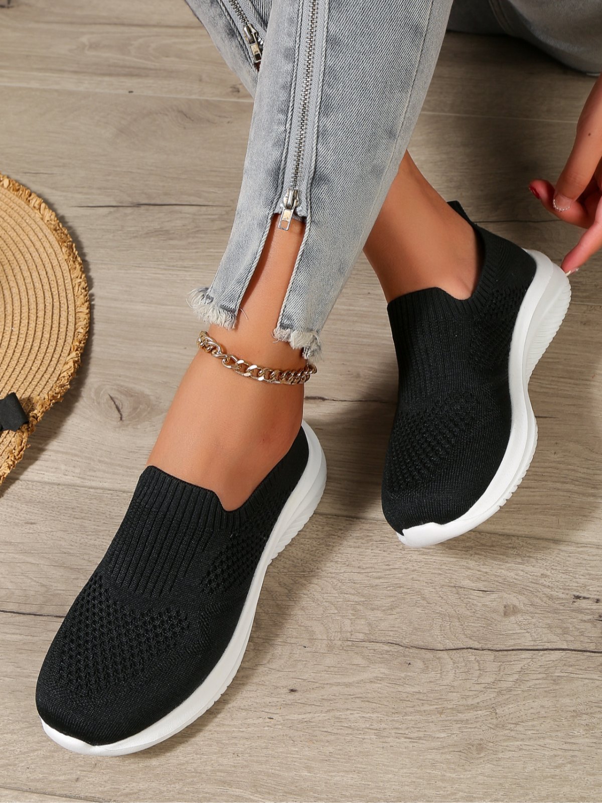 Damen minimalistisch Slip On Hochelastisch Flyknit Sneakers