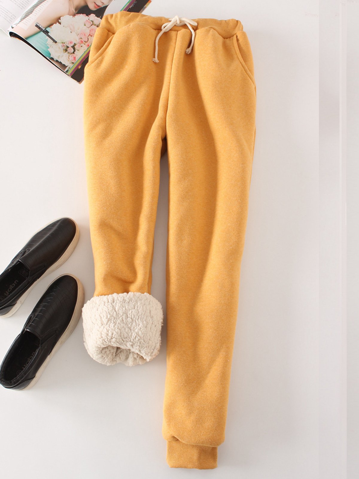Unifarben Fluff/Granular-Fleece-Stoff Weit Freizeithose