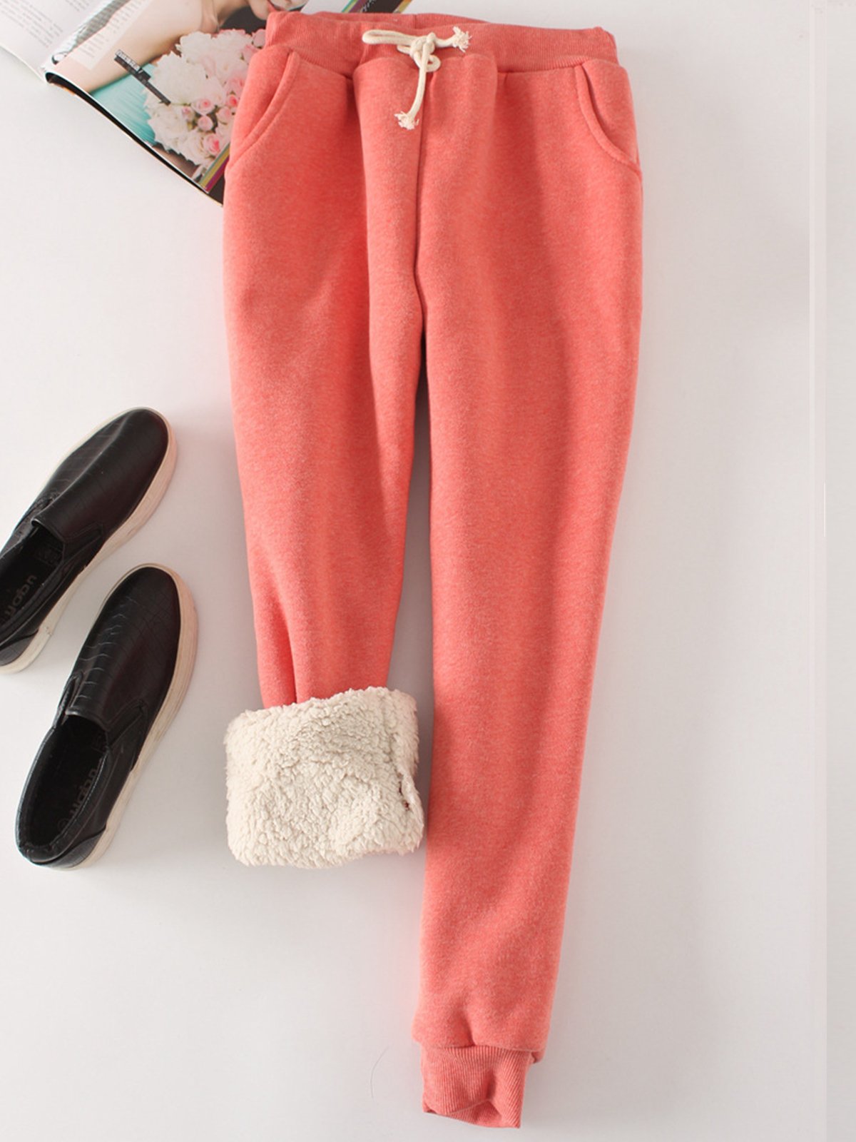 Unifarben Fluff/Granular-Fleece-Stoff Weit Freizeithose