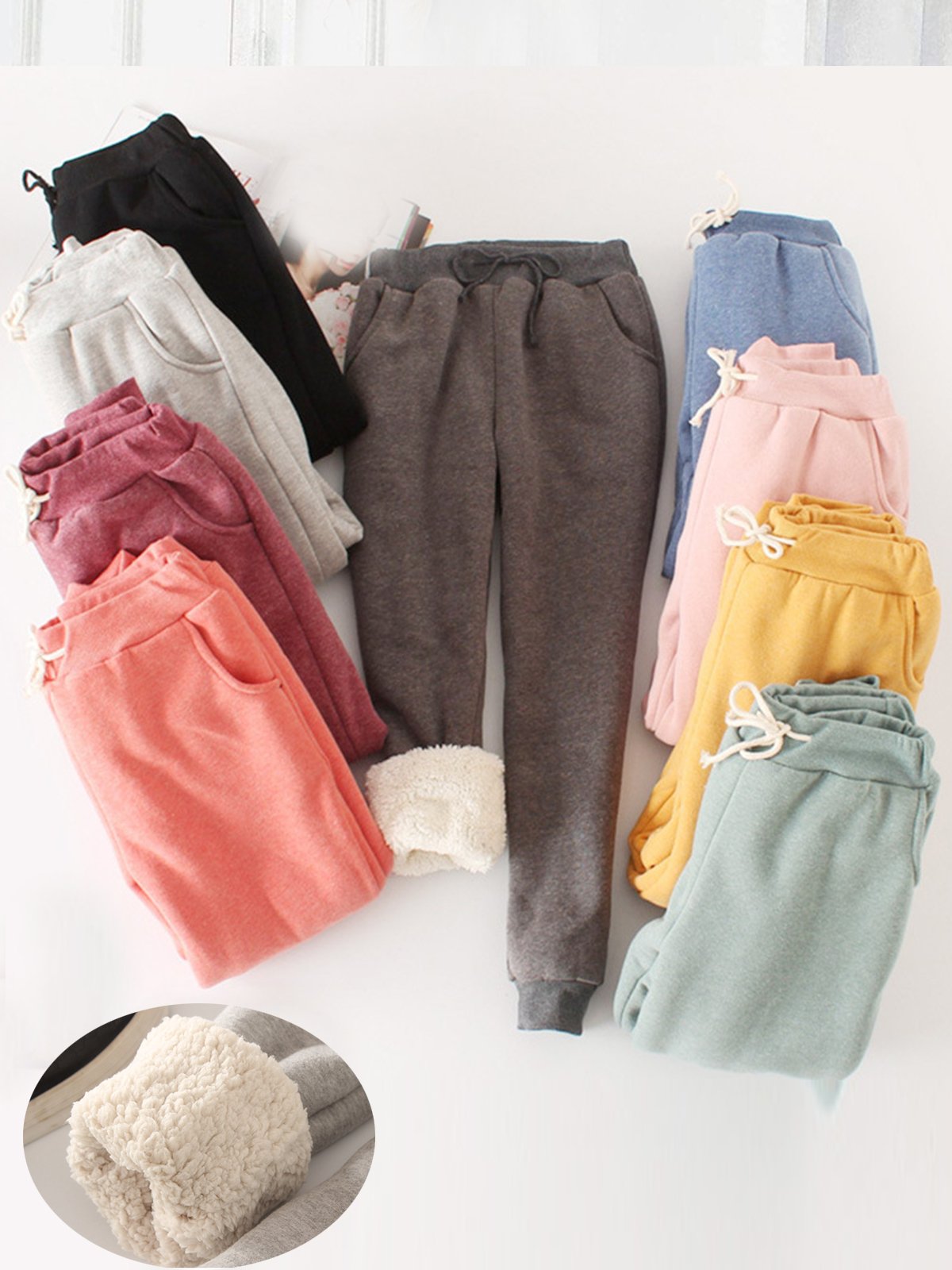 Unifarben Fluff/Granular-Fleece-Stoff Weit Freizeithose
