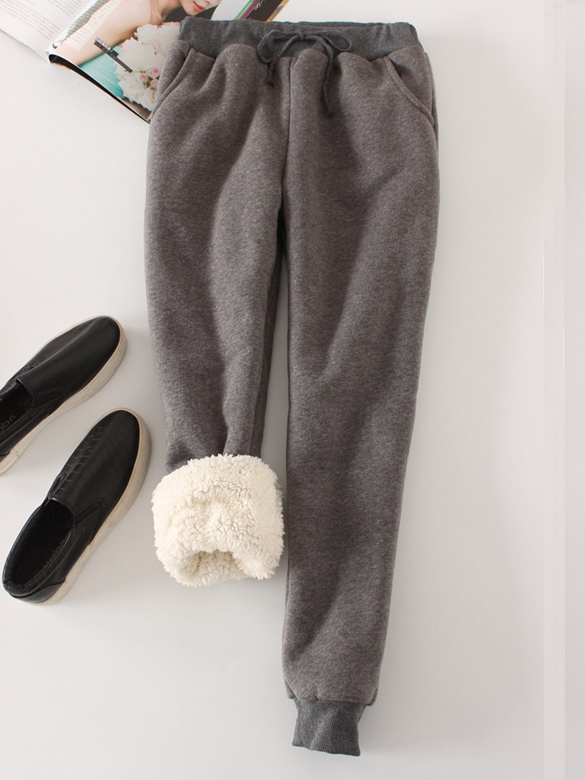 Unifarben Fluff/Granular-Fleece-Stoff Weit Freizeithose
