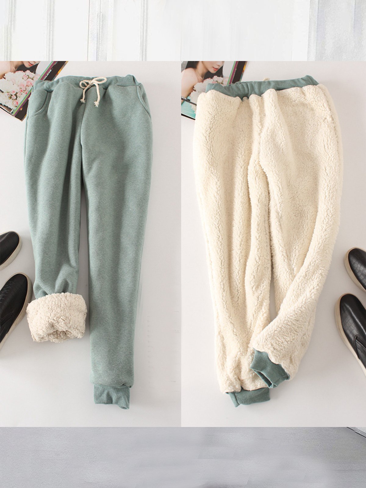Unifarben Fluff/Granular-Fleece-Stoff Weit Freizeithose