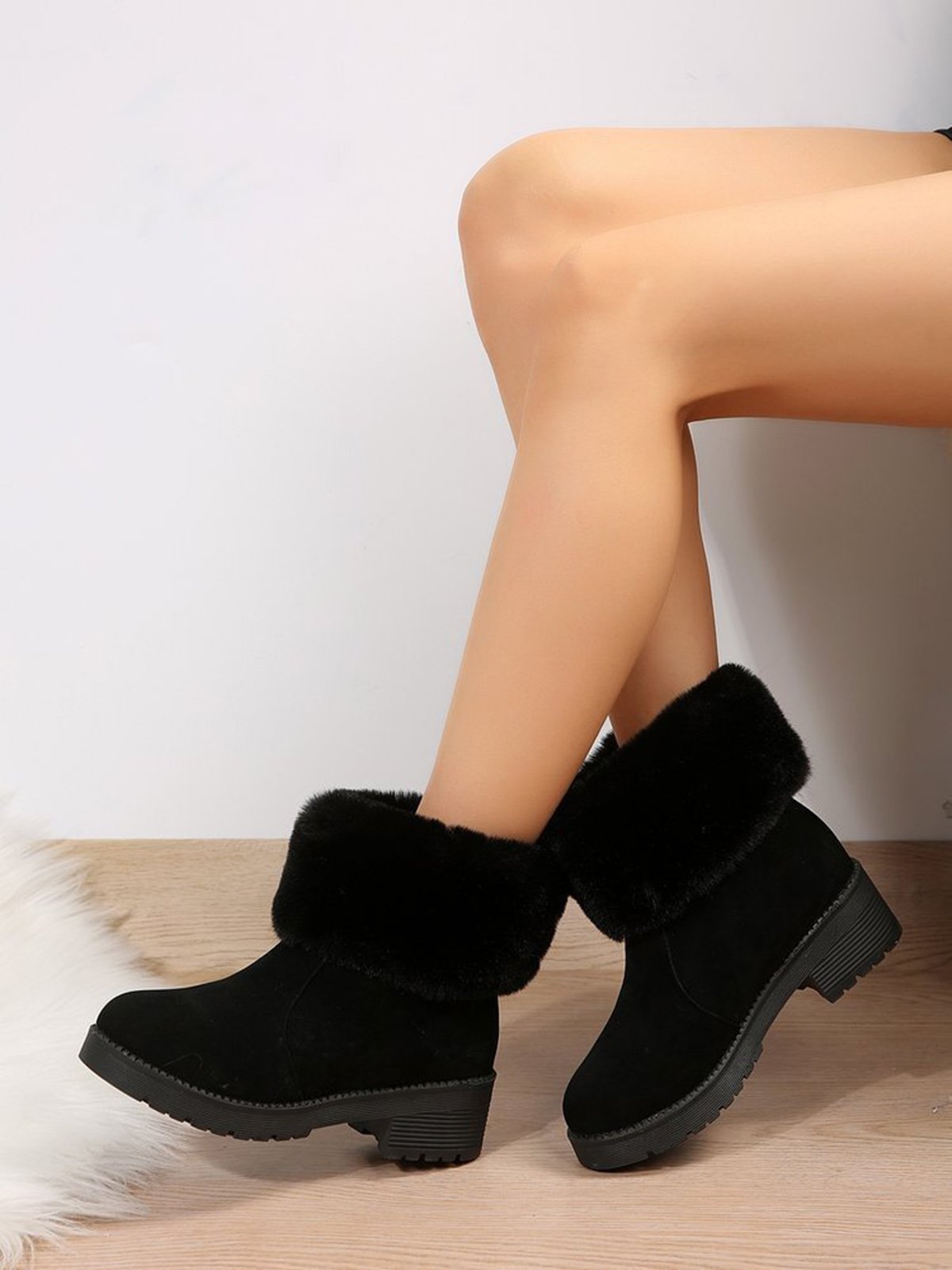 Lässig Winter Rutschfest Pelzig Schneestiefel