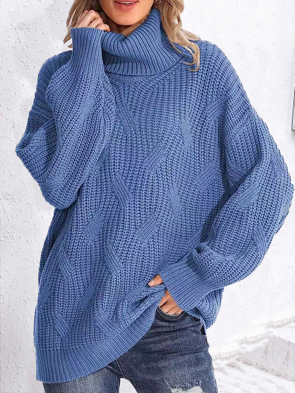 Damen Winter Gestreift Lässig Langarm Rollkragen Wolle/Stricken Pullover