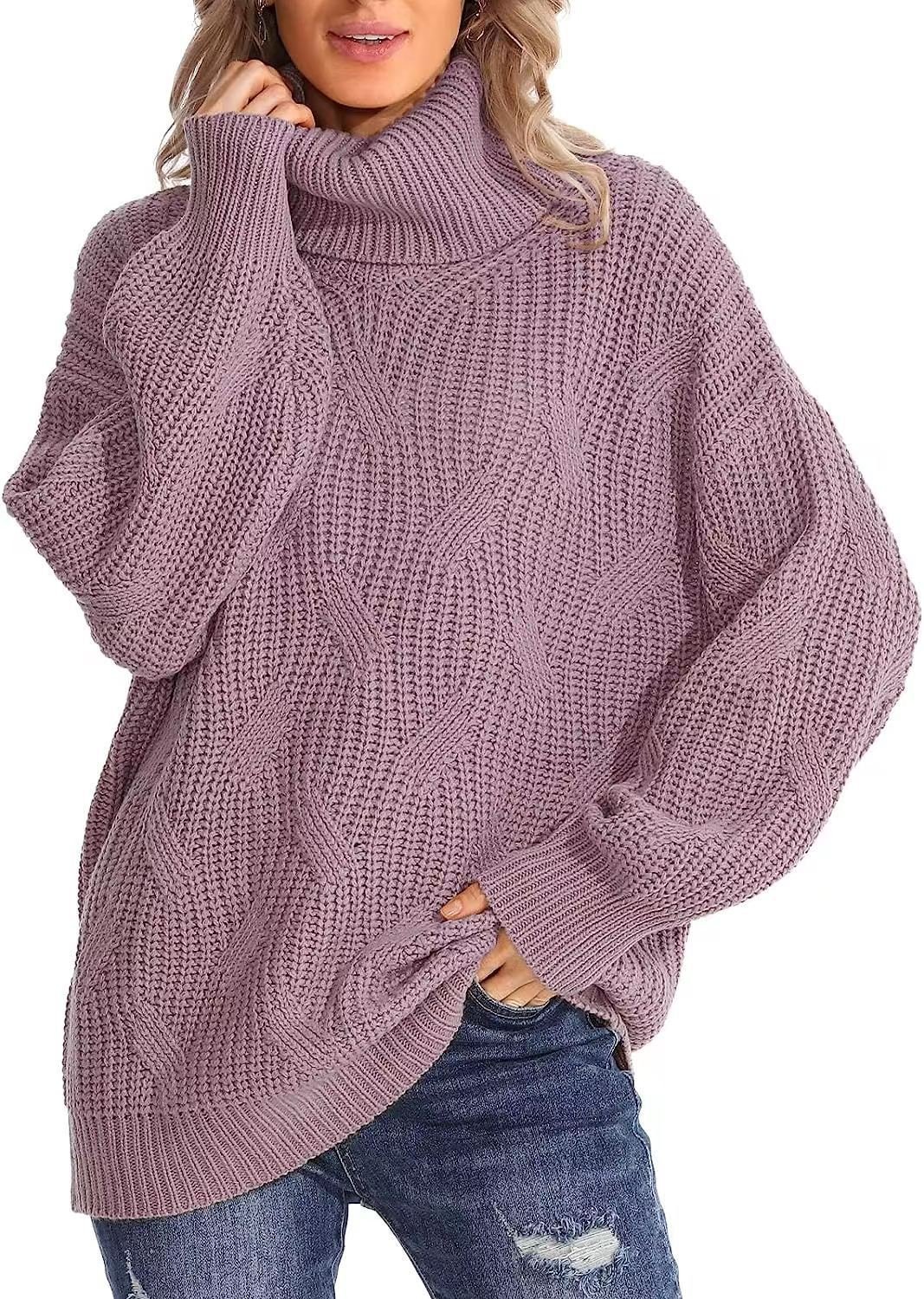 Damen Winter Gestreift Lässig Langarm Rollkragen Wolle/Stricken Pullover