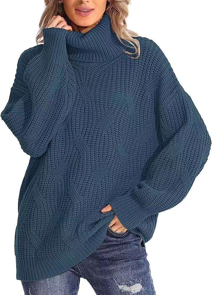 Damen Winter Gestreift Lässig Langarm Rollkragen Wolle/Stricken Pullover