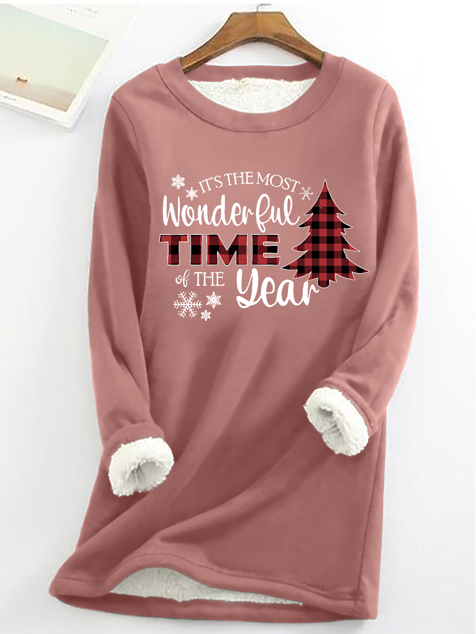 Damen Rundhals Weihnachtsbaum Lässig Winter Baumwollmischung Langarm Sweatshirt