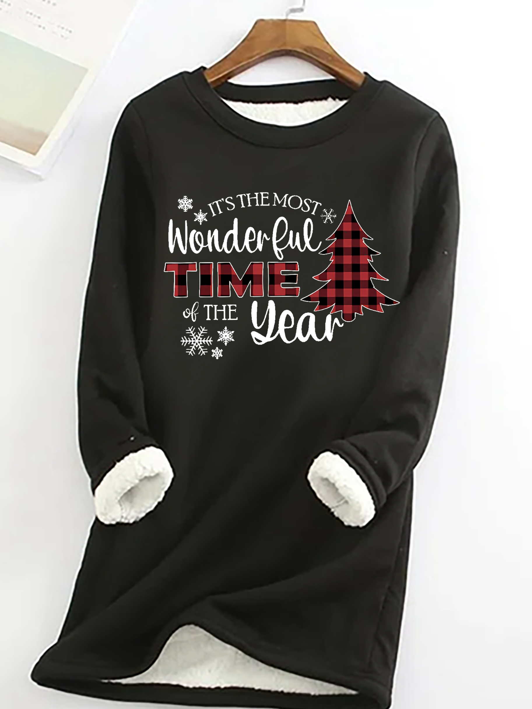 Damen Rundhals Weihnachtsbaum Lässig Winter Baumwollmischung Langarm Sweatshirt