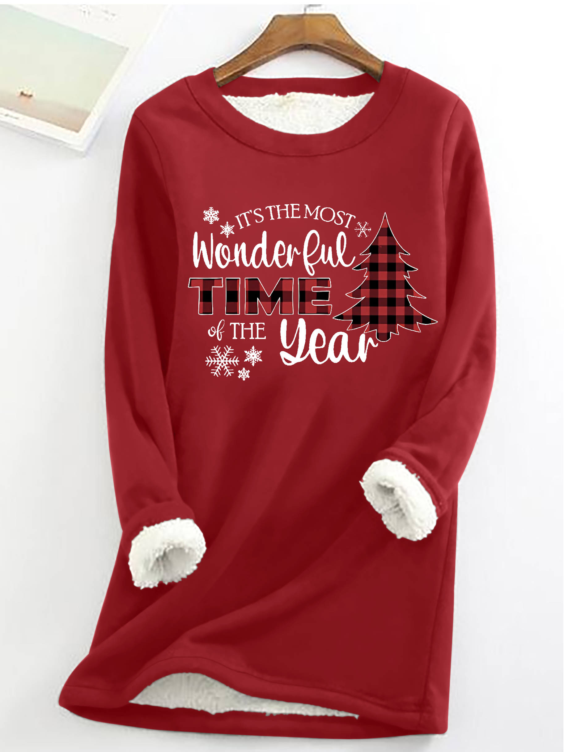 Damen Rundhals Weihnachtsbaum Lässig Winter Baumwollmischung Langarm Sweatshirt