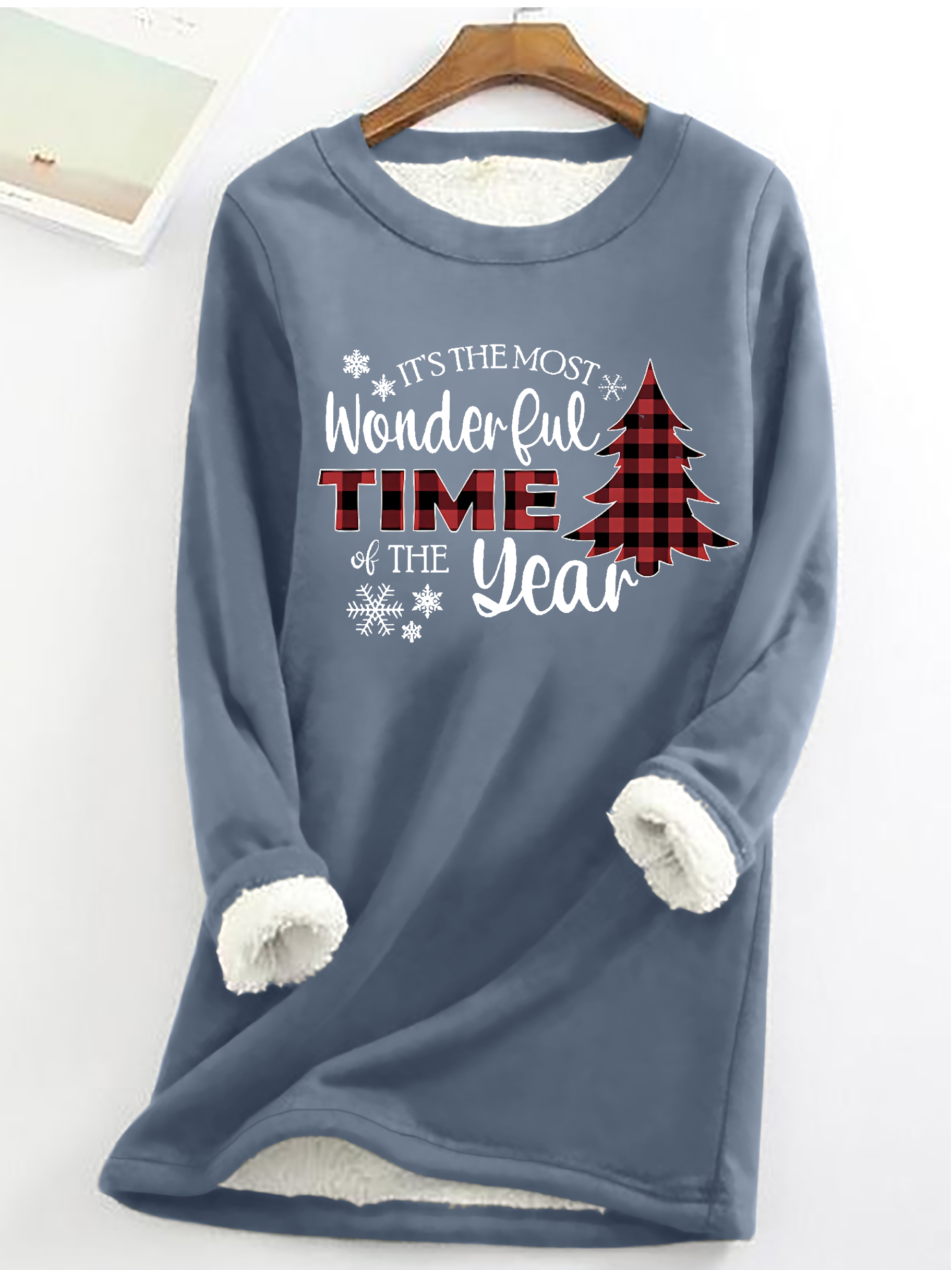 Damen Rundhals Weihnachtsbaum Lässig Winter Baumwollmischung Langarm Sweatshirt