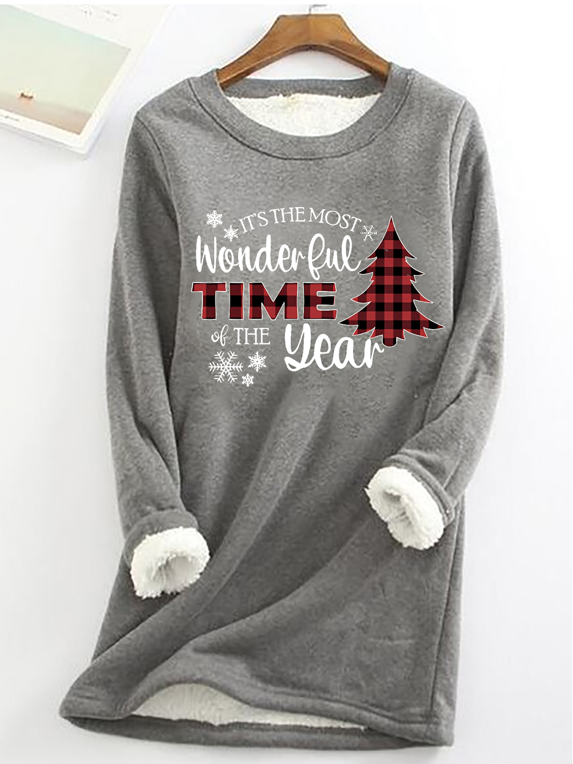 Damen Rundhals Weihnachtsbaum Lässig Winter Baumwollmischung Langarm Sweatshirt