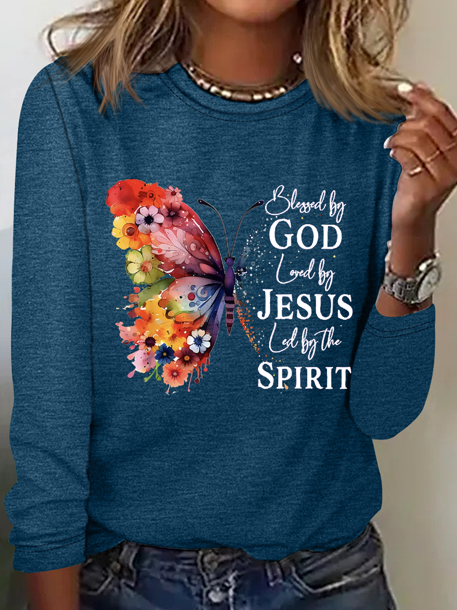 gesegnet durch Gott Geliebt durch Jesus LED durch das Geist Lässig Schmetterling Bluse