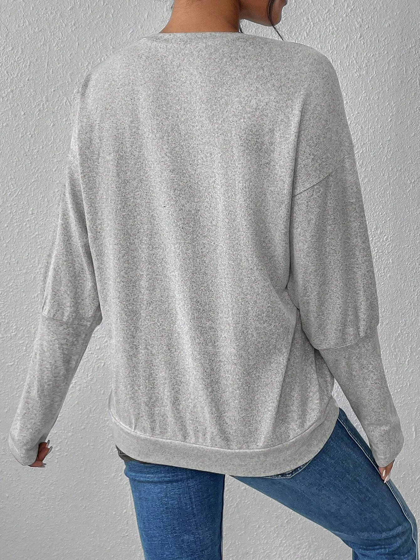 Weit Fluff/Granular-Fleece-Stoff Rundhals Lässig Sweatshirt