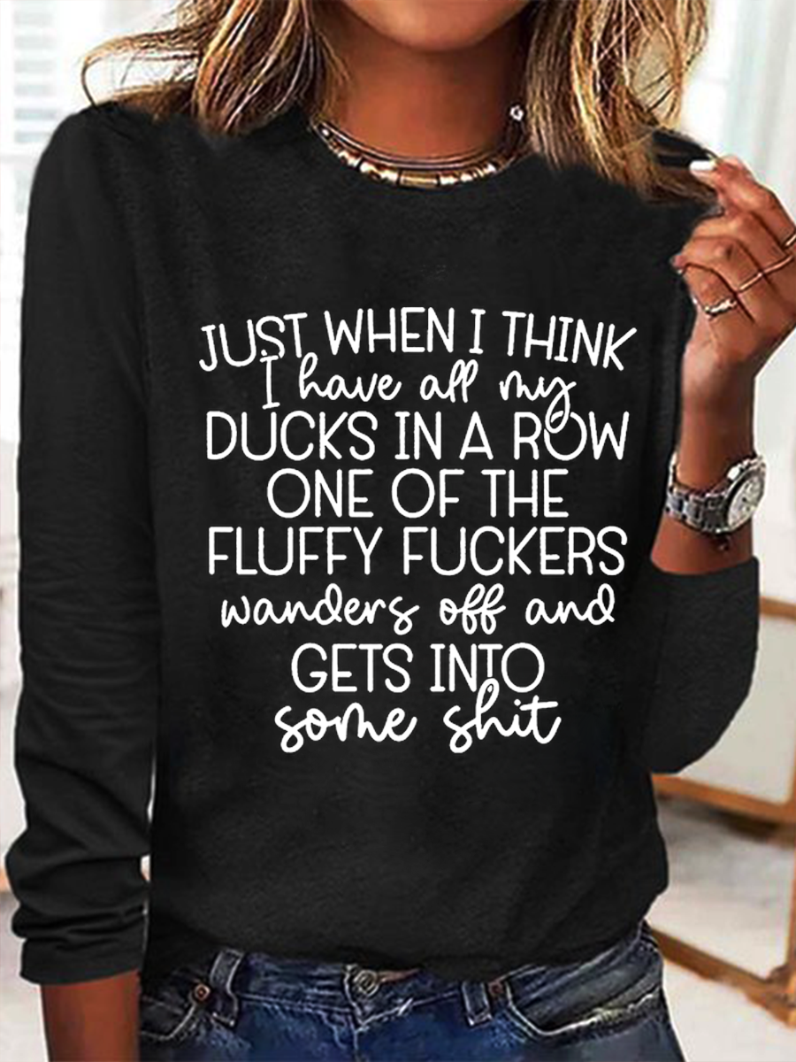 Damen Langarm Bluse Frühling/Herbst Textbriefe Rundhals Täglich Ausgehen Einfach Oberteile