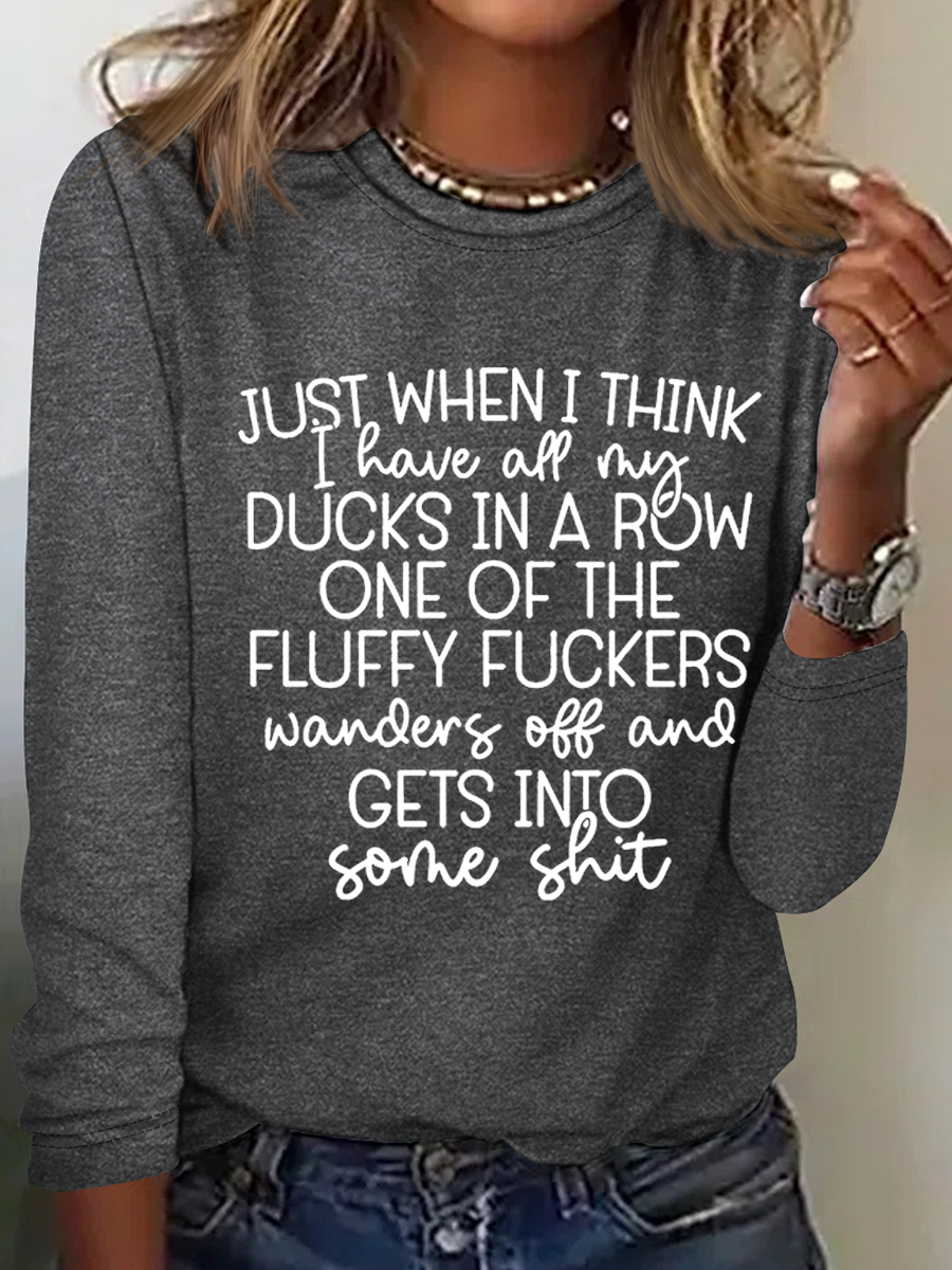 Damen Langarm Bluse Frühling/Herbst Textbriefe Rundhals Täglich Ausgehen Einfach Oberteile