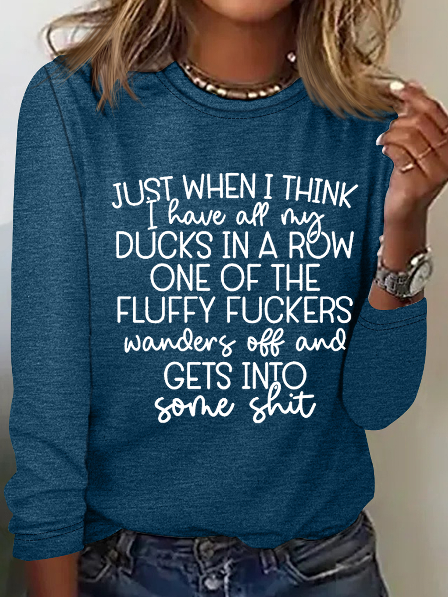 Damen Langarm Bluse Frühling/Herbst Textbriefe Rundhals Täglich Ausgehen Einfach Oberteile