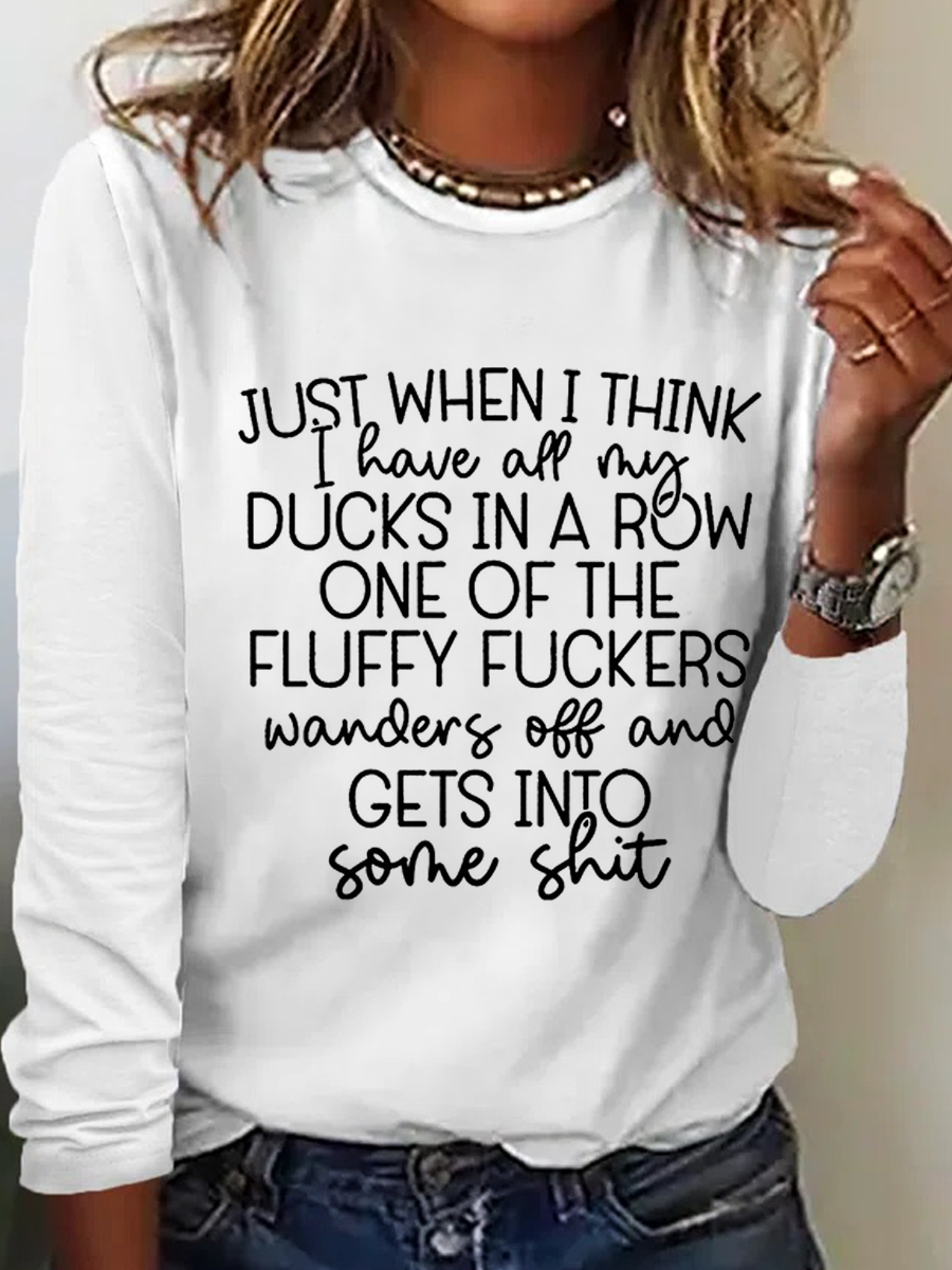 Damen Langarm Bluse Frühling/Herbst Textbriefe Rundhals Täglich Ausgehen Einfach Oberteile