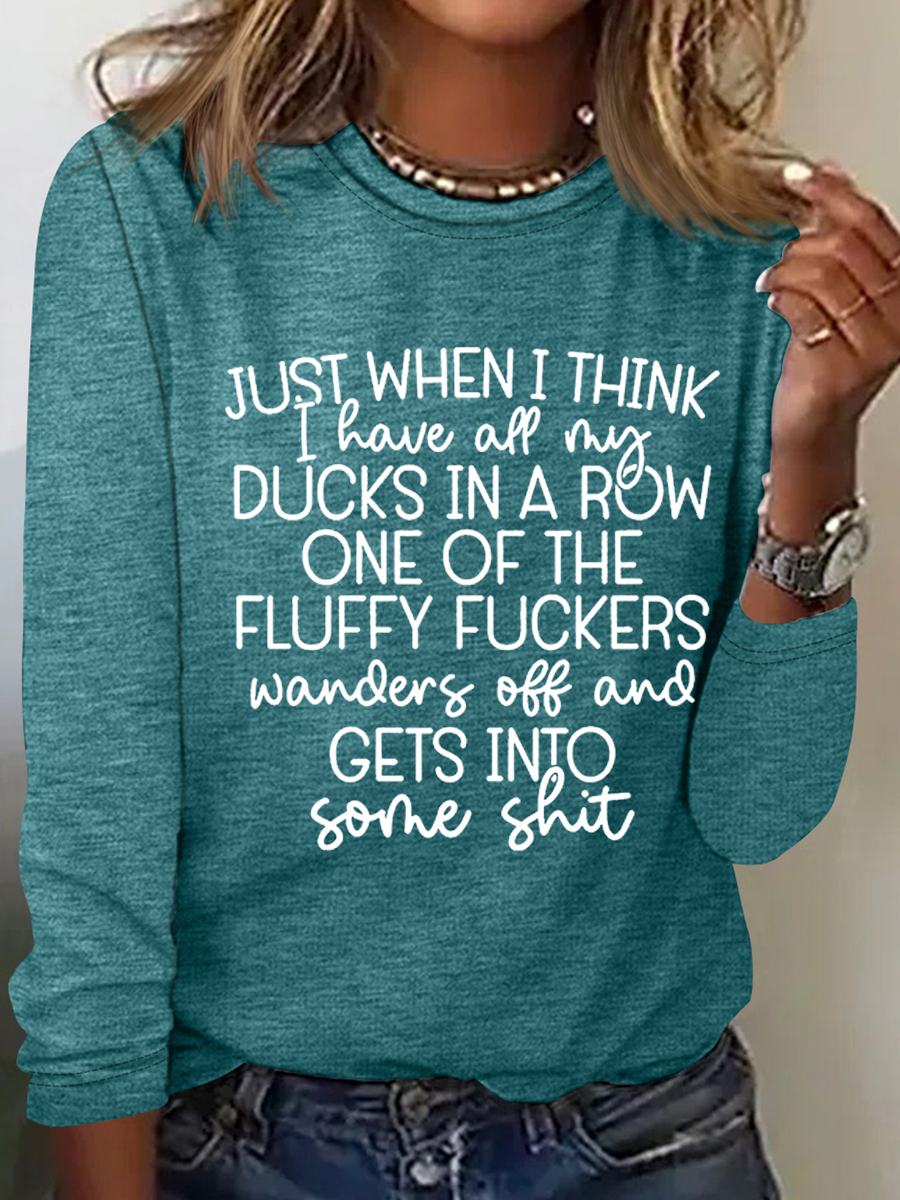 Damen Langarm Bluse Frühling/Herbst Textbriefe Rundhals Täglich Ausgehen Einfach Oberteile
