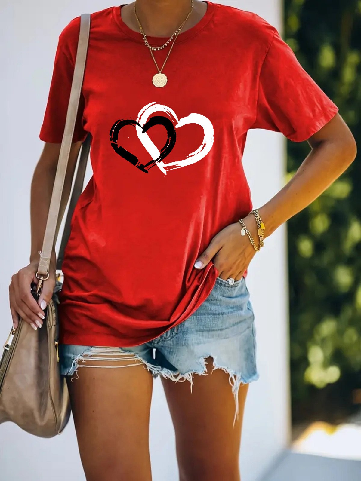 Herz/Herz Rundhals Lässig T-Shirt