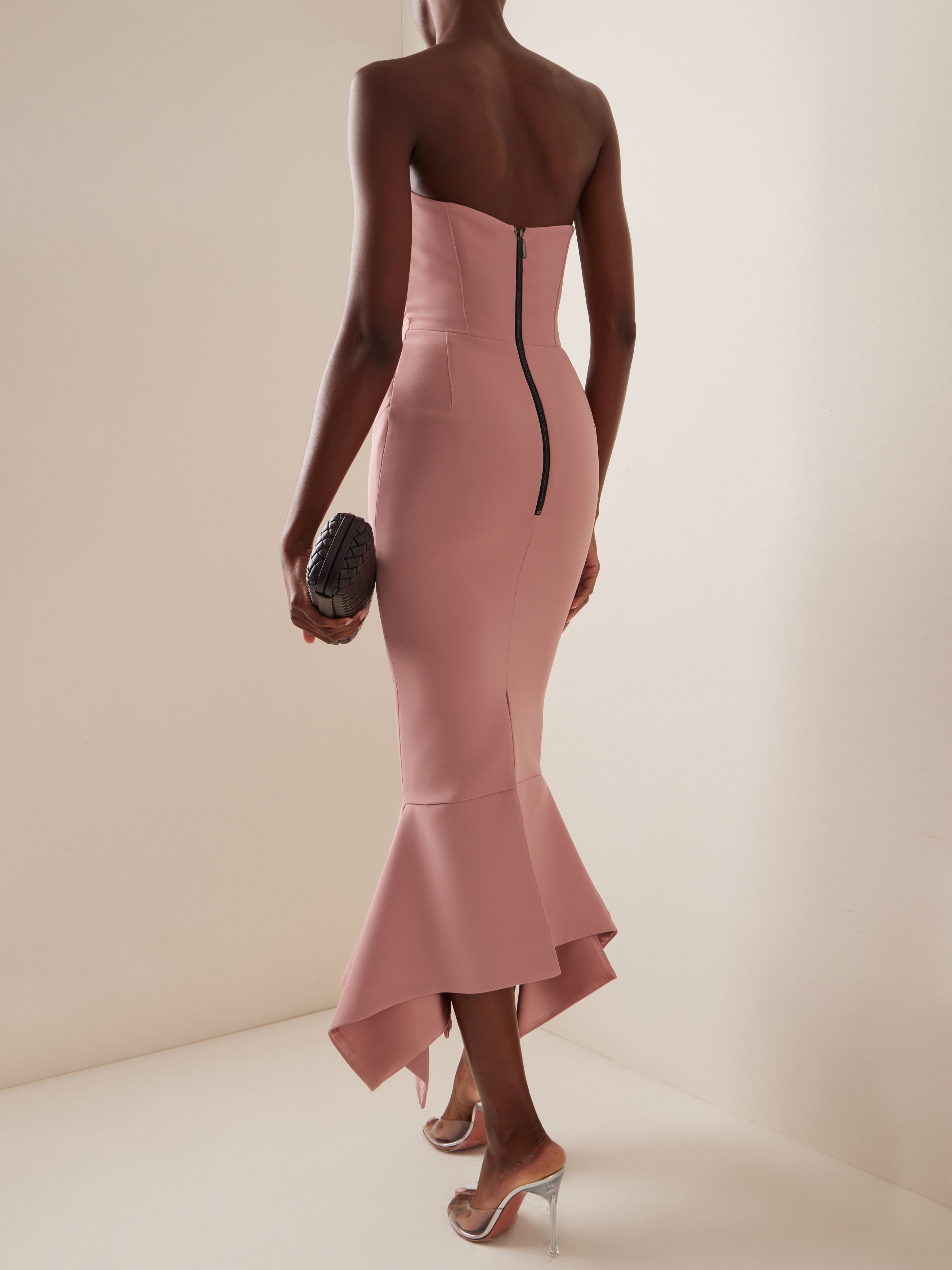 Damen Ärmellos Sommer Unifarben Gerüscht Kleid Trägerlos Date Ausgehen Urban Midi Hauteng Pink