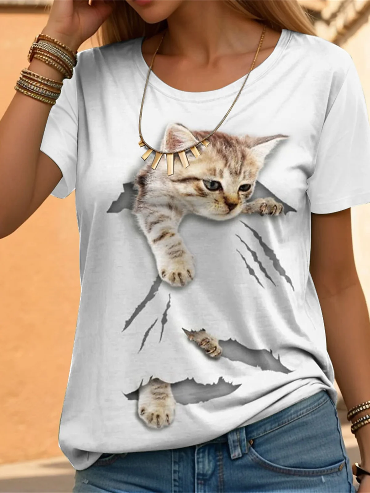 Katze Weit Lässig T-Shirt
