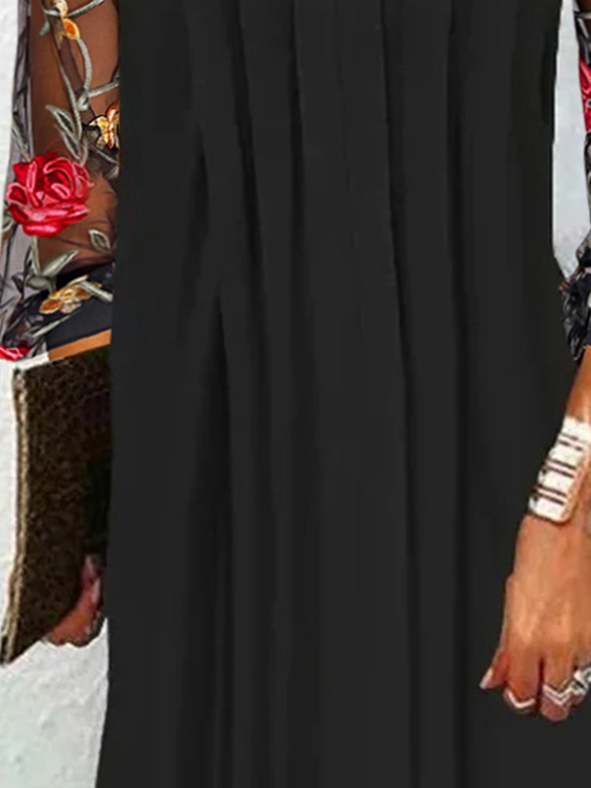 Damen Langarm Frühling/Herbst Geblümt Mesh Kleid V-Ausschnitt Täglich Ausgehen Lässig Mini H-Linie