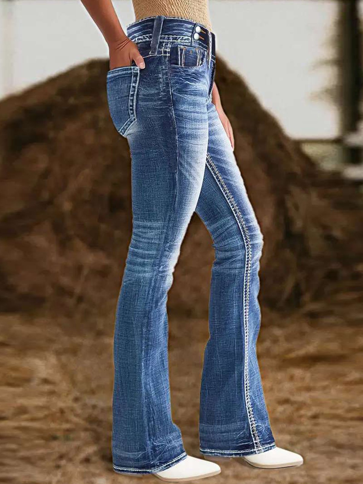 Retro Unifarben Denim Jeans