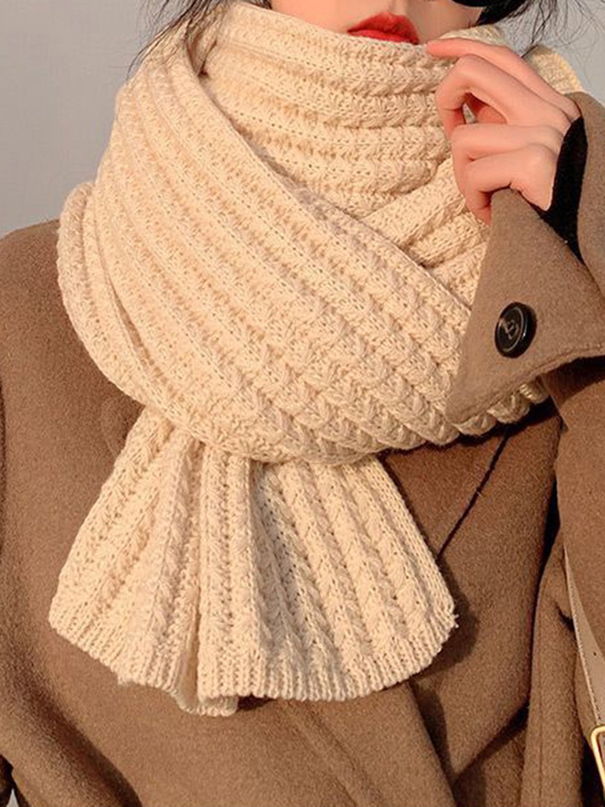 Damen minimalistisch Twist Gestrickt Wärme Unifarben Schal