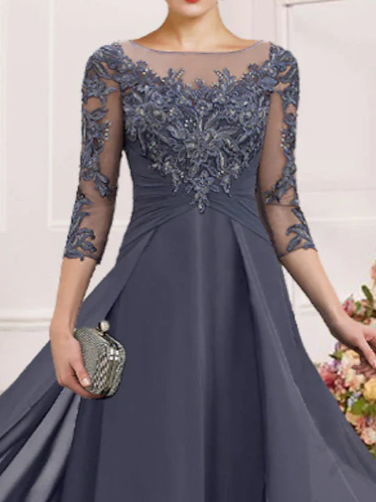 Rundhals Regelmäßige Passform Unifarben Elegant Kleid