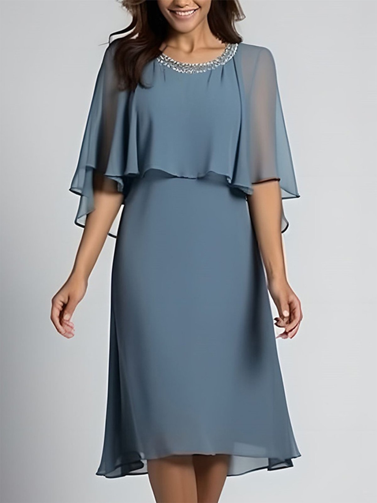 Chiffon Elegant Unifarben Kleid