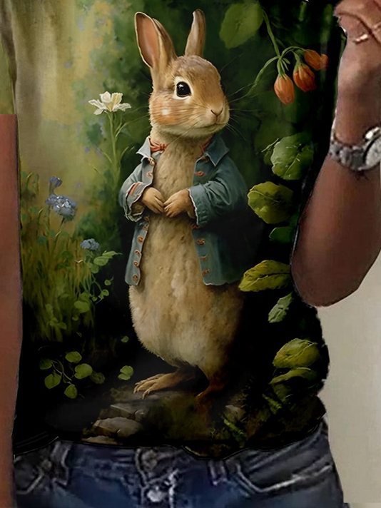 Große Größen Lässig Hase Weit T-Shirt