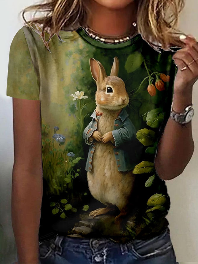 Große Größen Lässig Hase Weit T-Shirt