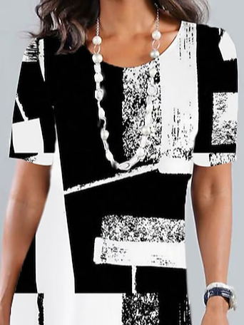 Schwarz und Weiß Farbblock Lässig Weit Kleid