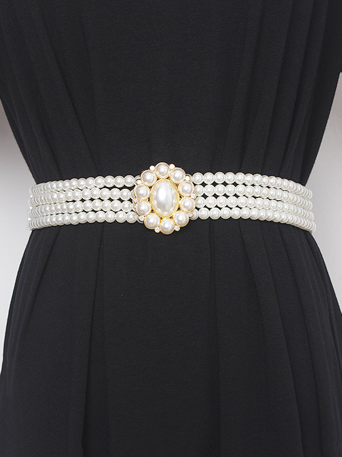 Elegant Strass Blume Nachgemachte Perle Elastisch Bund Kleid Zubehörteil