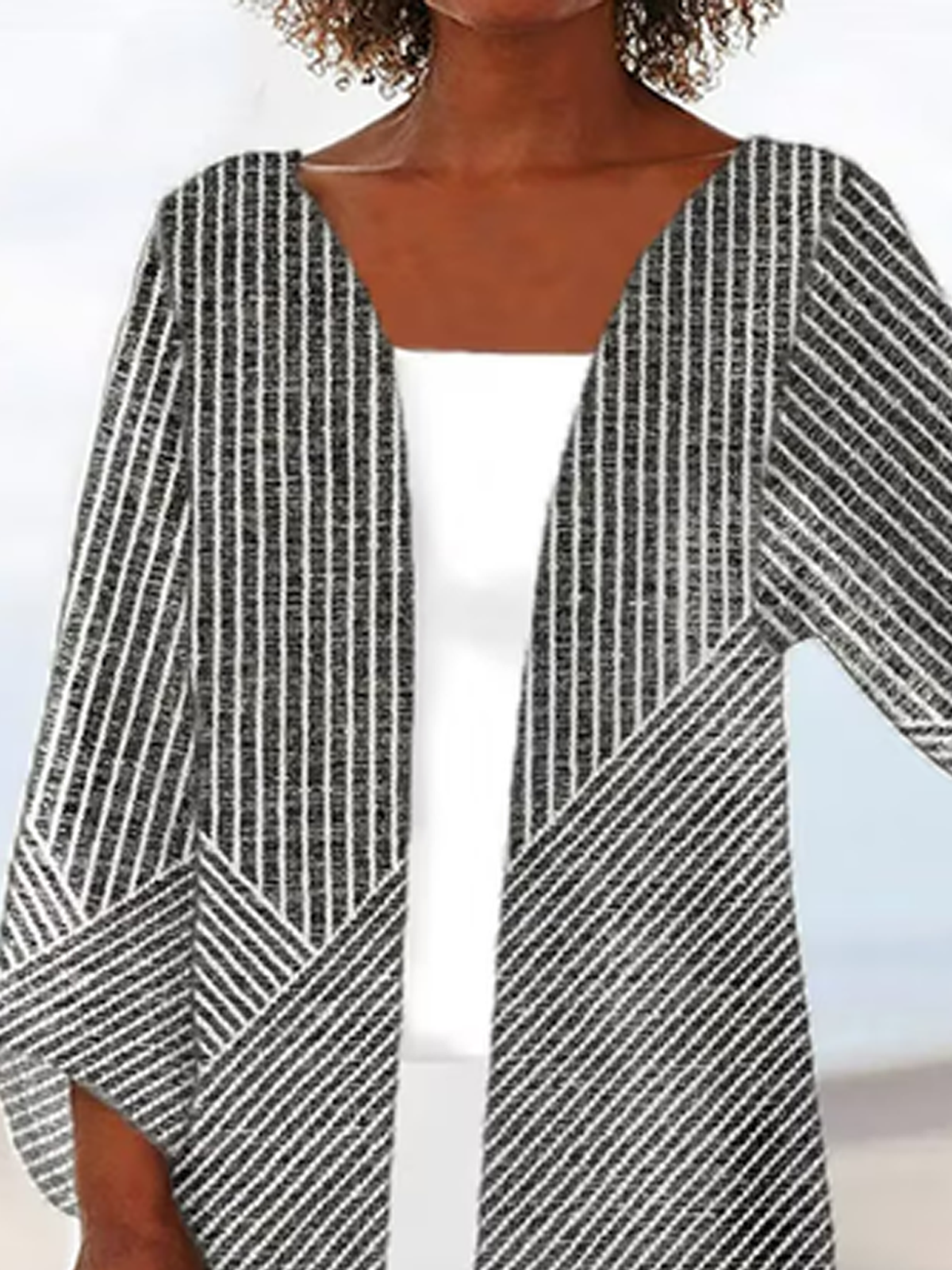 Damen Frühling/Herbst Oberbekleidung Lässig Gestreift Baumwolle Schal Jacke