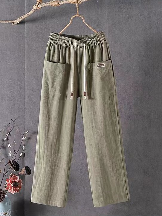 Damen Elastische Taille H-Linie Gerade Hosen Täglich Ausgehen Hose Lässig Baumwolle Leinen Unifarben Frühling/Herbst Hose