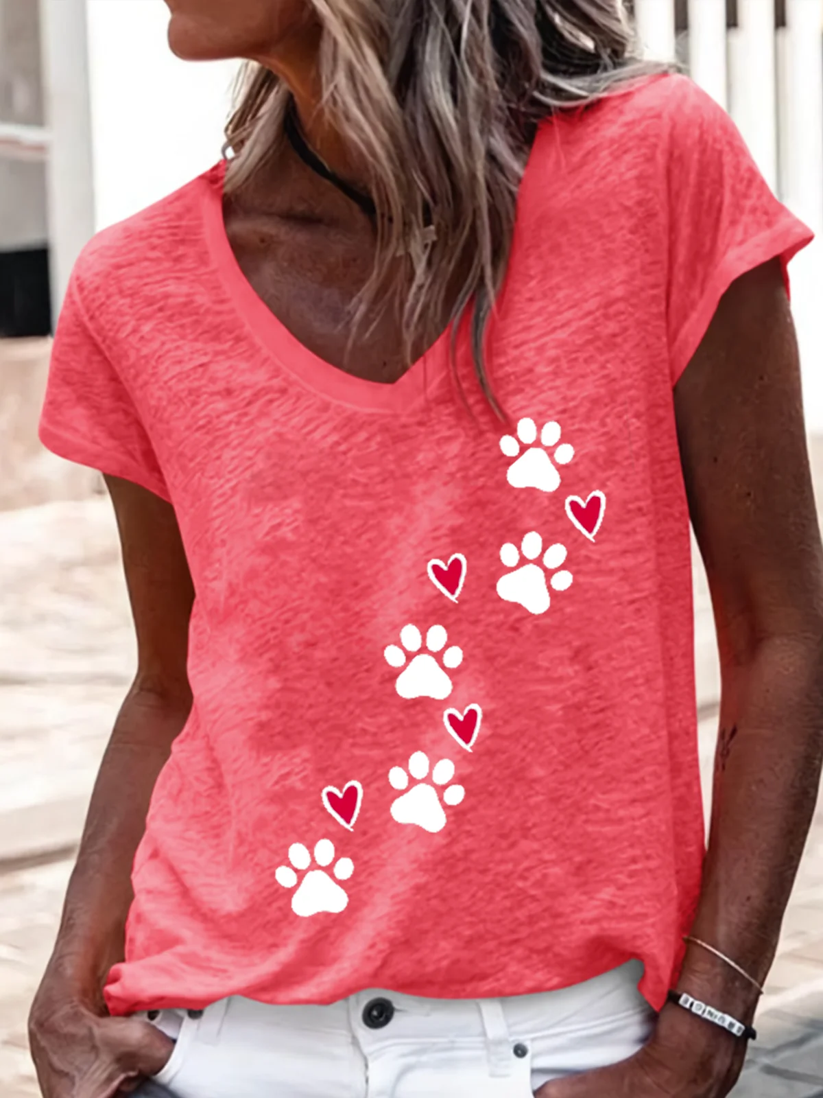 Damen Kurzarm T-Shirts T-Shirt Sommer Hund Baumwollmischung V-Ausschnitt Täglich Ausgehen Lässig Oberteile Grün