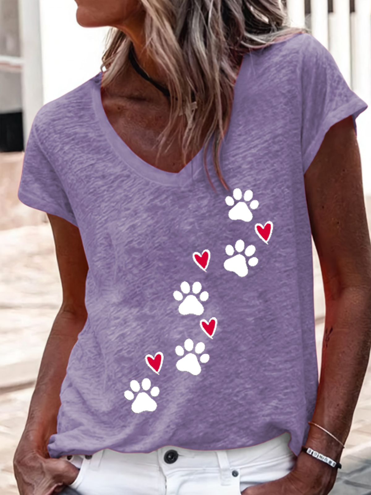 Damen Kurzarm T-Shirts T-Shirt Sommer Hund Baumwollmischung V-Ausschnitt Täglich Ausgehen Lässig Oberteile Grün