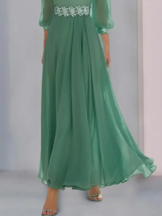 Elegant Laternenärmel Regelmäßige Passform Kleid