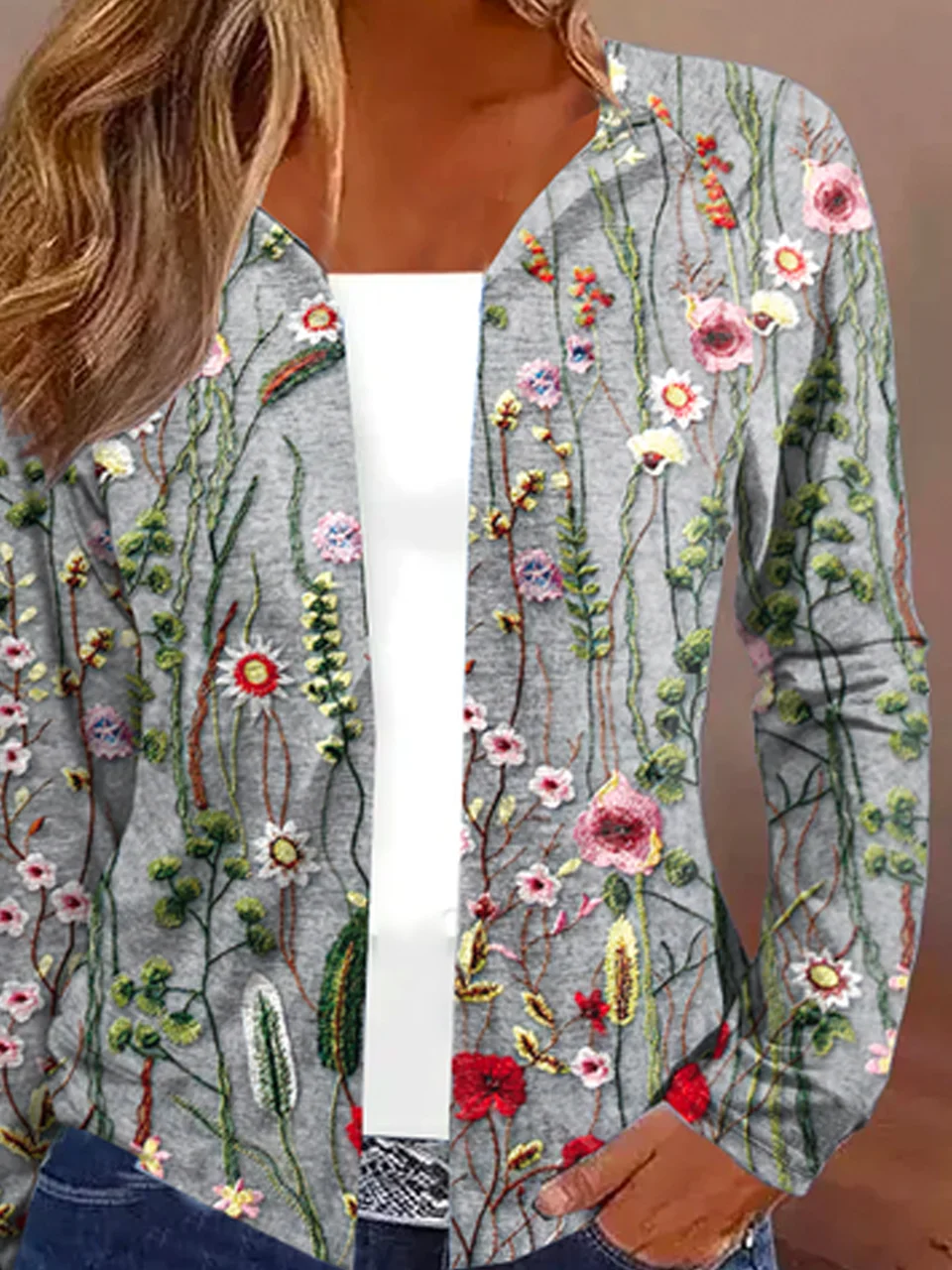 Damen Frühling/Herbst Oberbekleidung Lässig Geblümt Jersey Schal Jacke