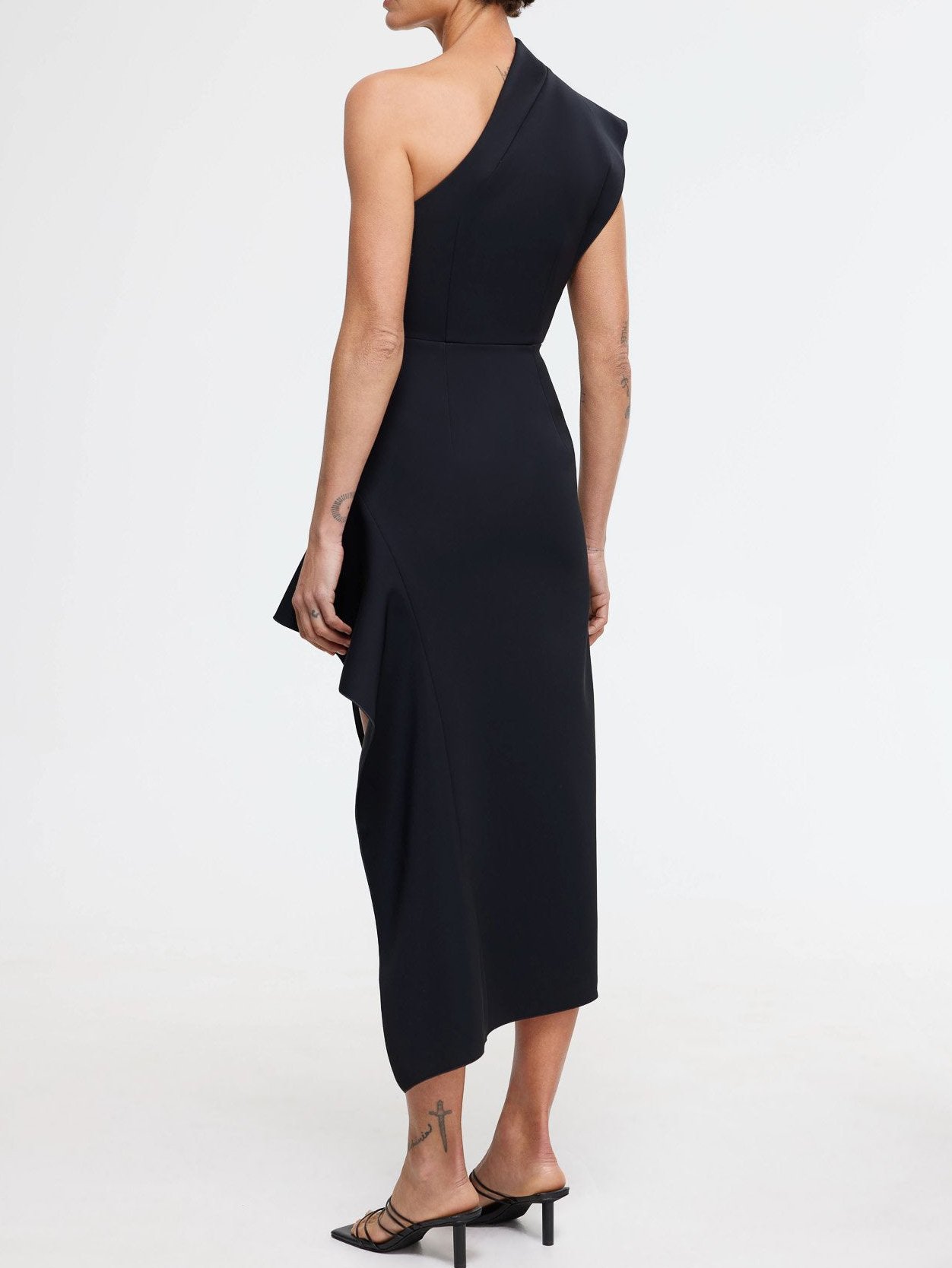 Damen Ärmellos Sommer Unifarben Gerüscht Kleid Carmen Date Ausgehen Urban Midi A-Linien Schwarz