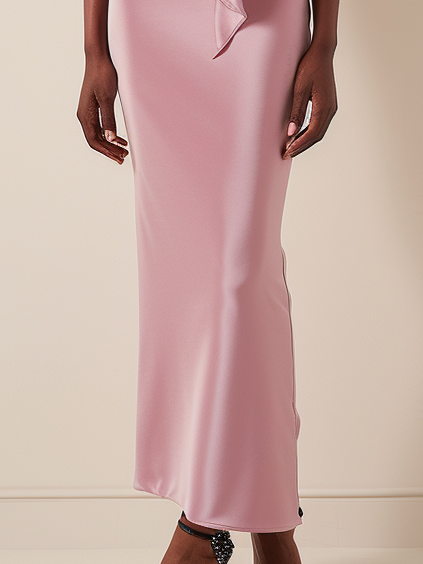 Fehaute Damen Ärmellos Sommer Unifarben Schleife Kleid Carmen  Ausgehen Urban Maxikleid H-Linie Pink