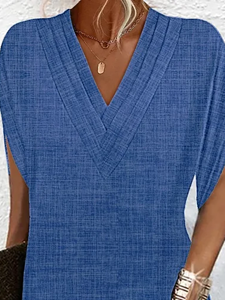 Damen Unifarben Flügelärmel Sommer Kleid V-Ausschnitt Täglich Lässig Mini H-Linie Kleid