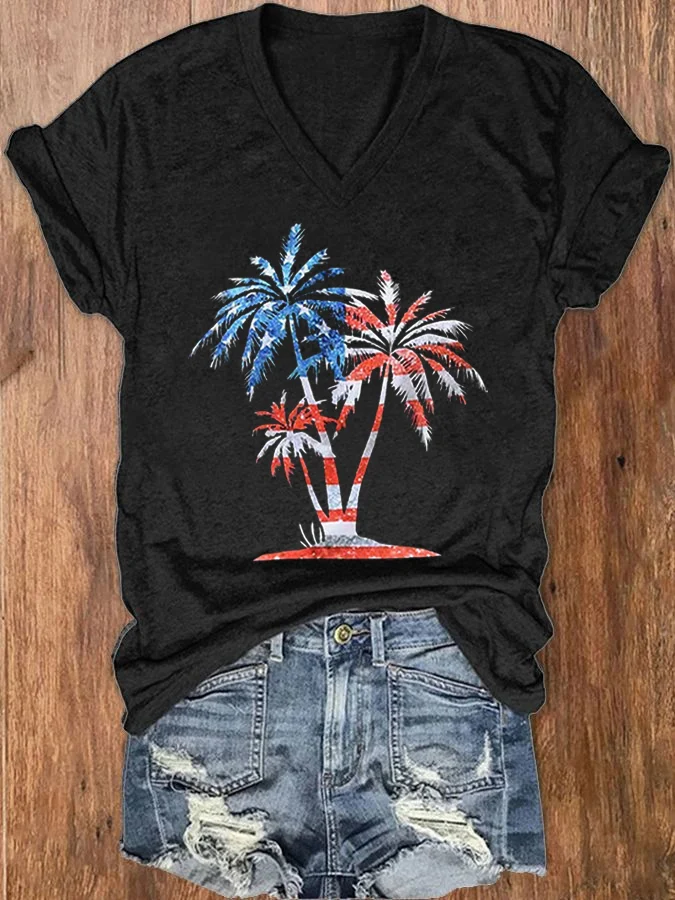 Damen Textbriefe Kurzarm T-Shirts T-Shirt V-Ausschnitt Lässig Sommer Oberteile