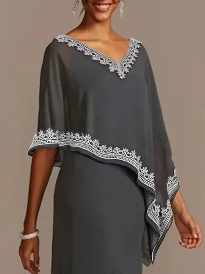 Irregulär Handwerkskunst Elegant Chiffon V-Ausschnitt Kleid