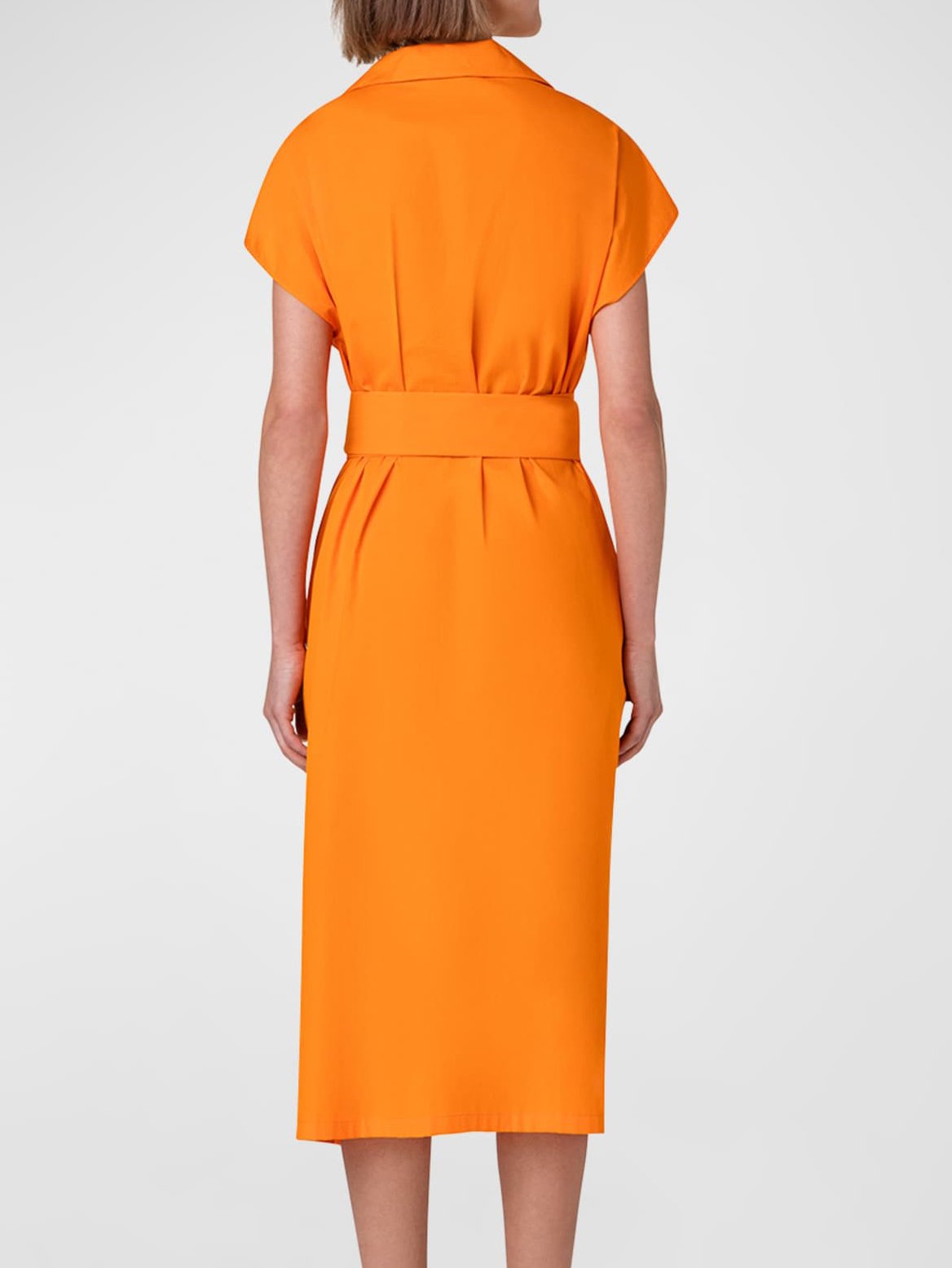 Damen Flügelärmel Sommer Unifarben Gerüscht Baumwolle Kleid Stehkragen Date Ausgehen Urban Midi H-Linie Orange