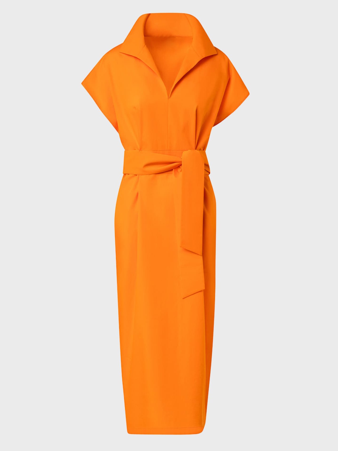 Damen Flügelärmel Sommer Unifarben Gerüscht Baumwolle Kleid Stehkragen Date Ausgehen Urban Midi H-Linie Orange