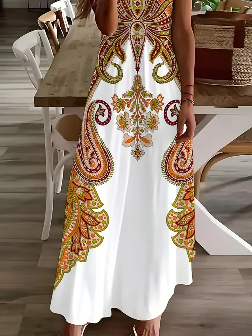 Damen Gallus Sommer Ethnisch Kleid Spaghettiträger Täglich Ausgehen Urlaub Maxikleid A-Linien Unterhose Kleid