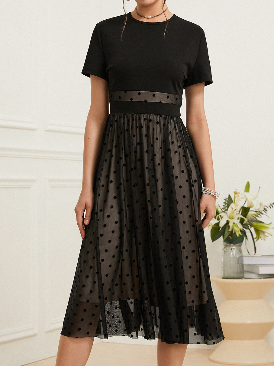 Elegant Polka Dots Regelmäßige Passform Kleid