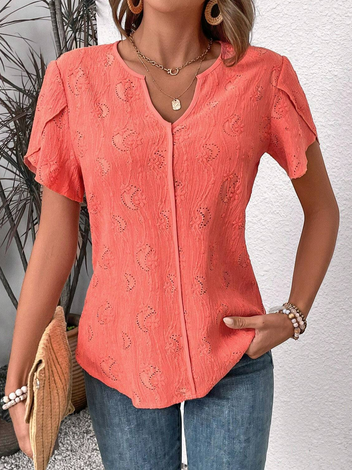 Damen Sommer Bluse Baumwolle Geknöpft Shirts Unifarben
